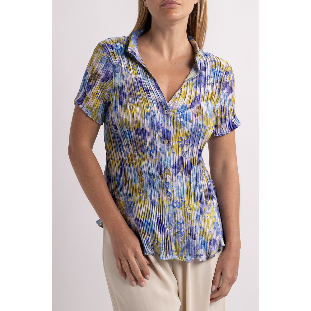 Vintage Blue & Green Floral Ribbed Button Down Blouse